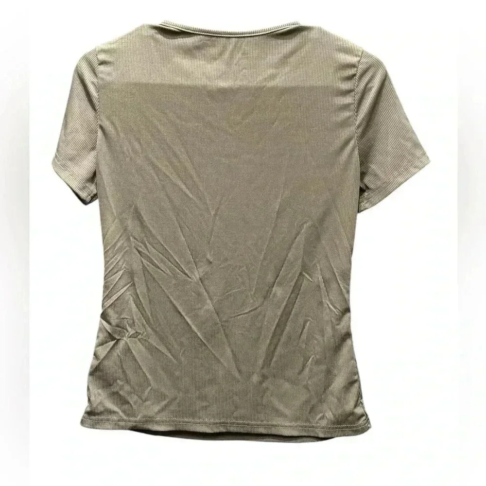 SHEIN Khaki Short Sleeve Tee with Front Zipper - Picture 2 of 4